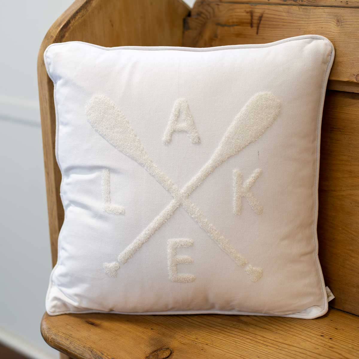 Lake Embroidered Pillow Soft White 16x16