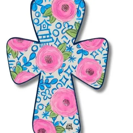 DK Lg Colorful Floral Cross Door Hanger