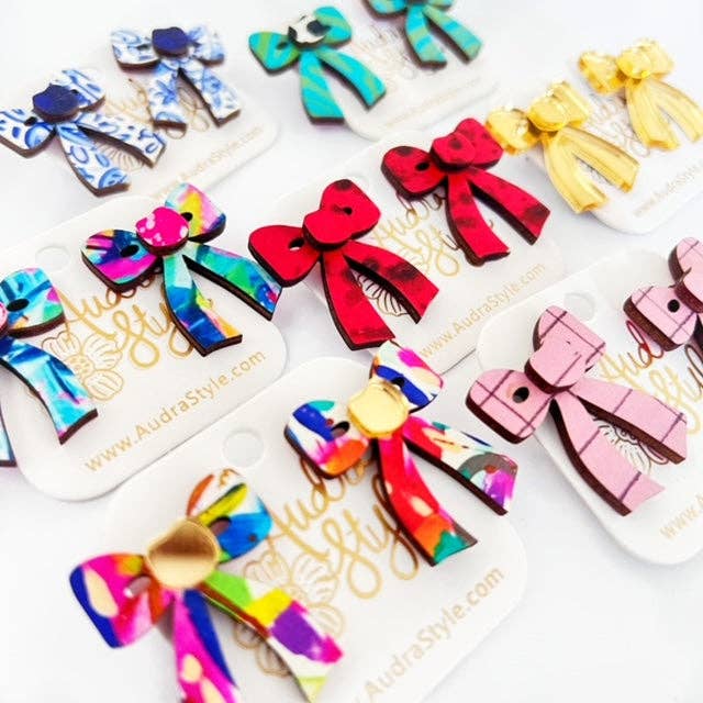 Blue and White Bow Stud Chinoiserie Statement Earring