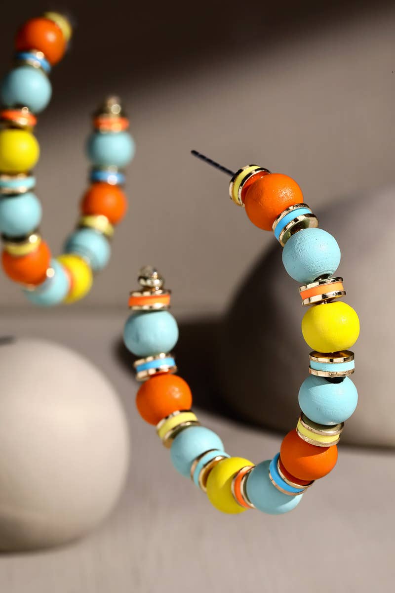 Colorful Ball Bead Hoop Earrings