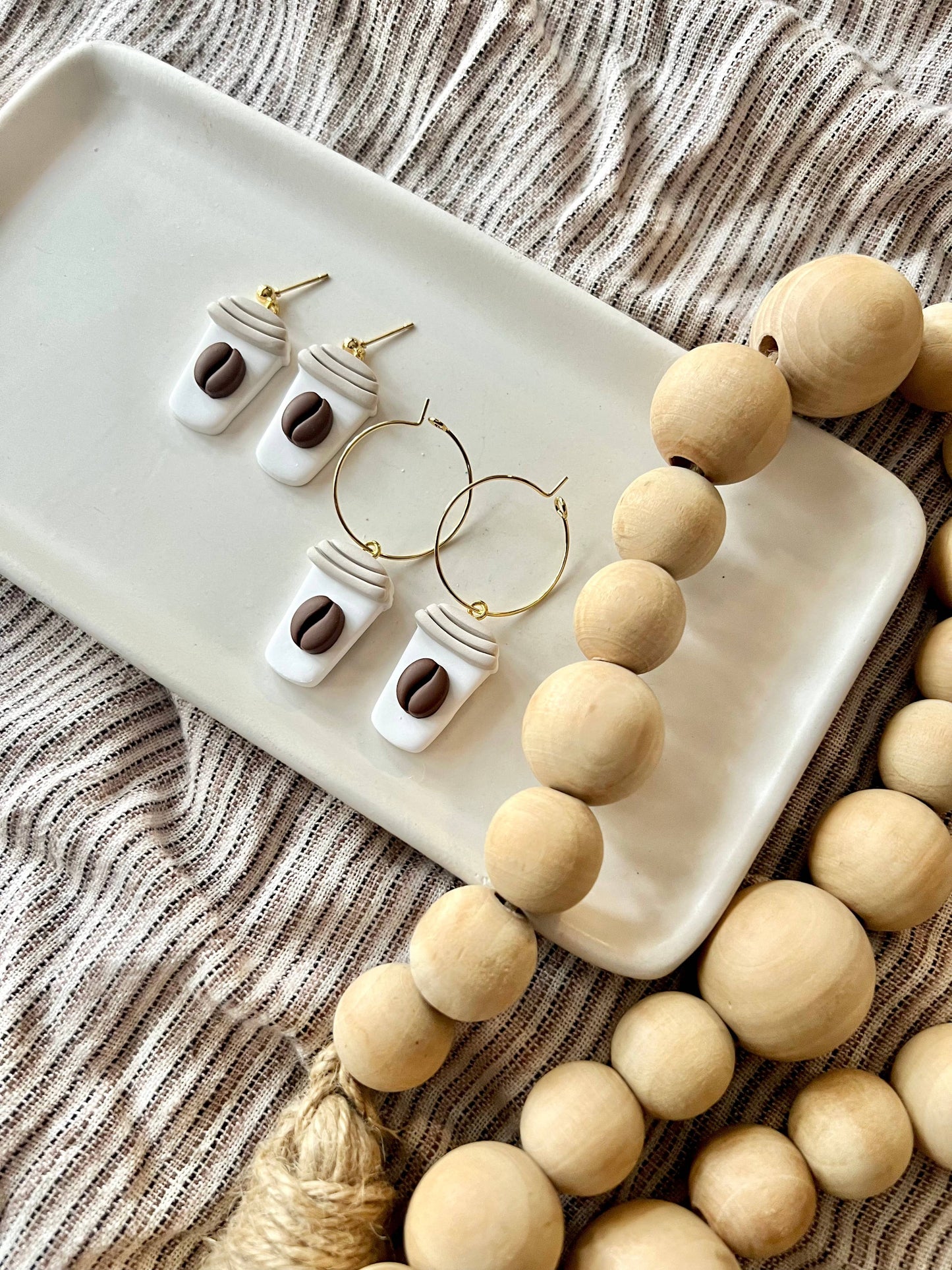 Latte Clay Earrings, Coffee Bean Earrings, Coffee Earrings
