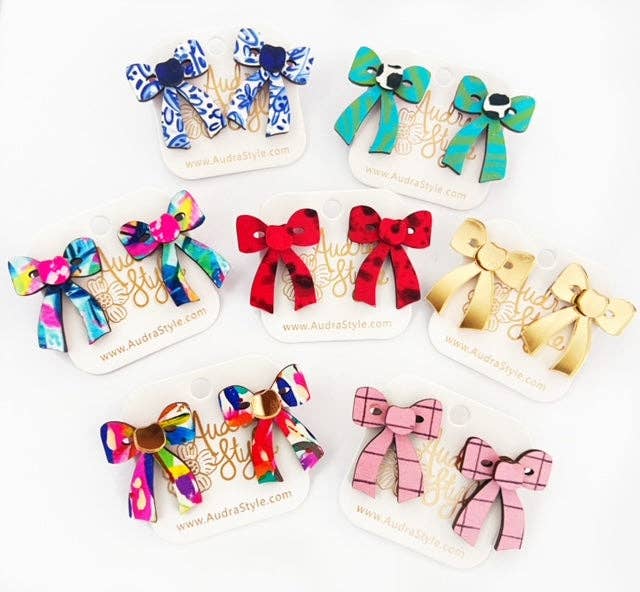 Blue and White Bow Stud Chinoiserie Statement Earring