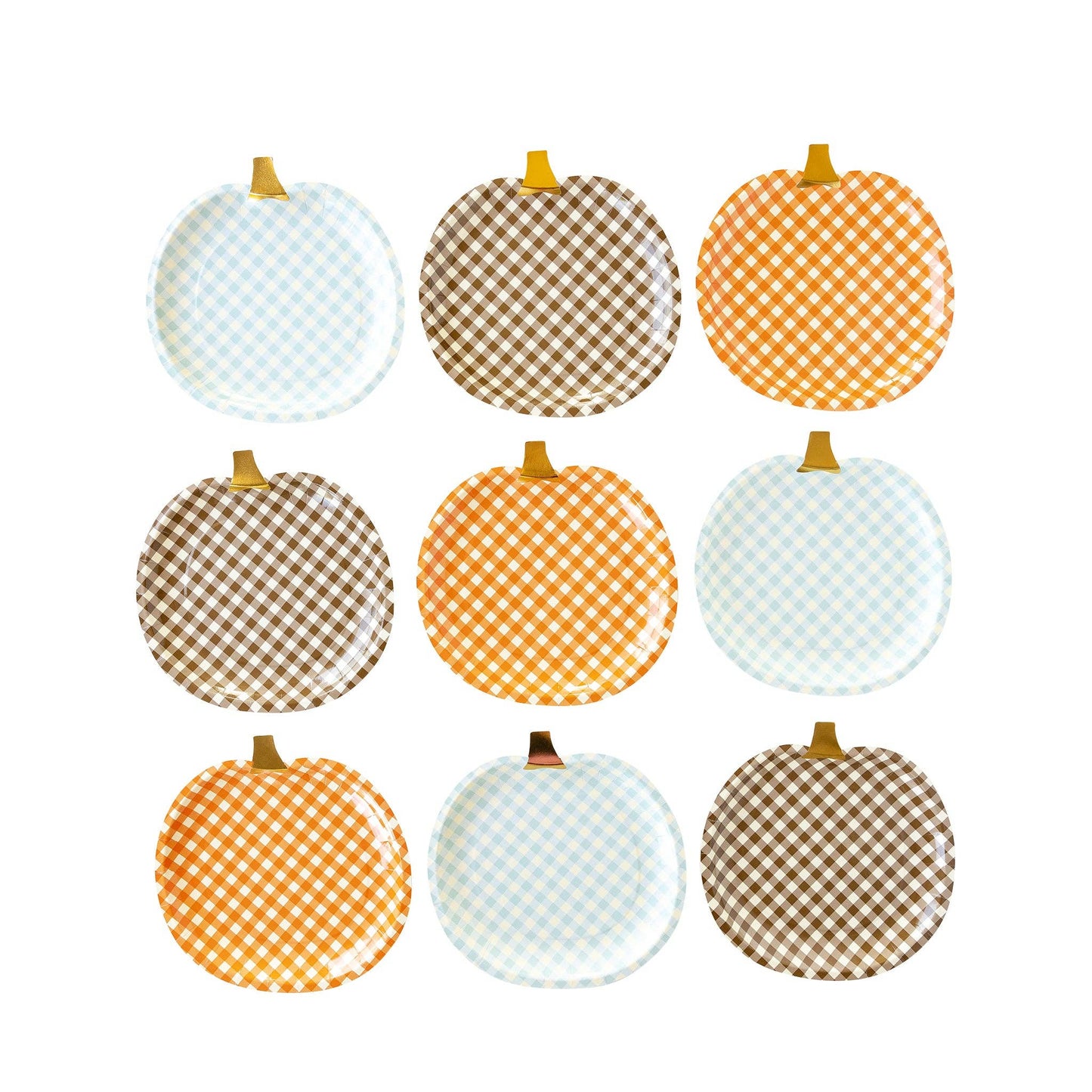 THP1043 - Harvest Gingham Pumpkin Shaped Paper Plate Set