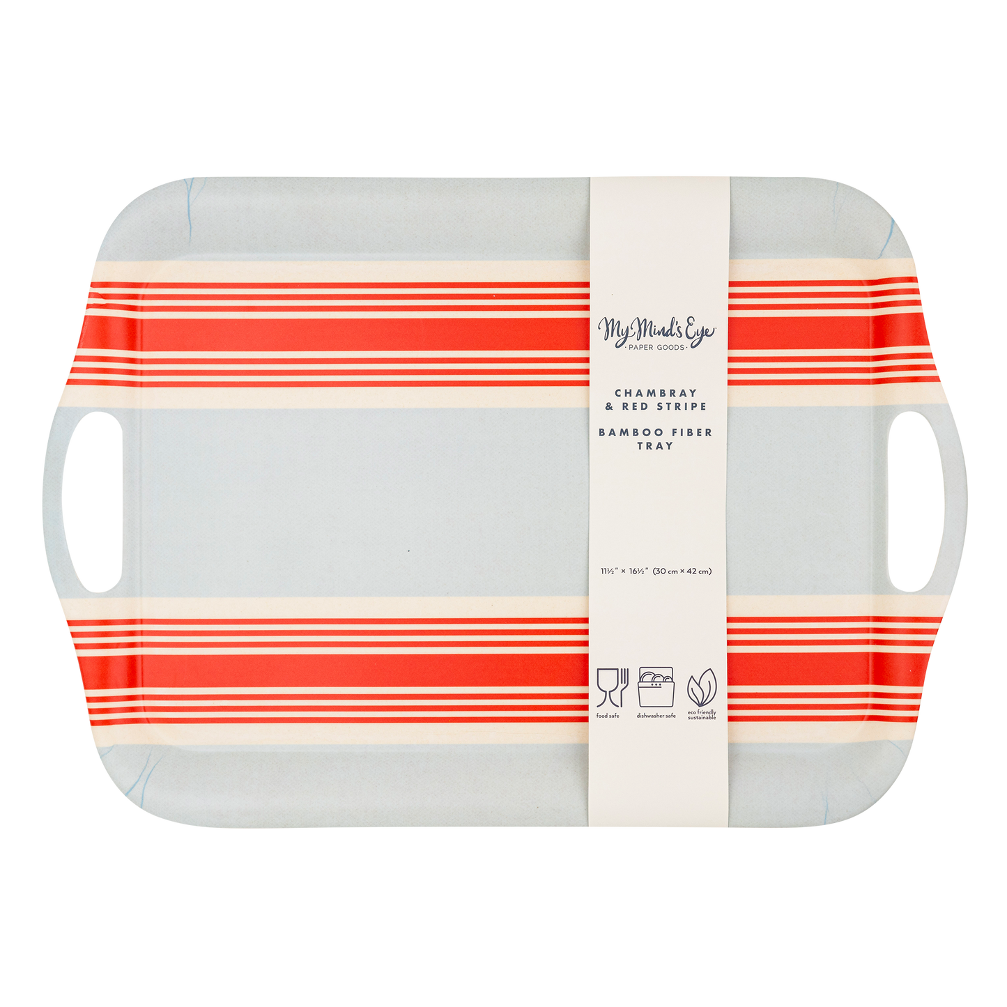 HAM1030 - Hamptons Striped Chambray and Red Reusable Bamboo Tray