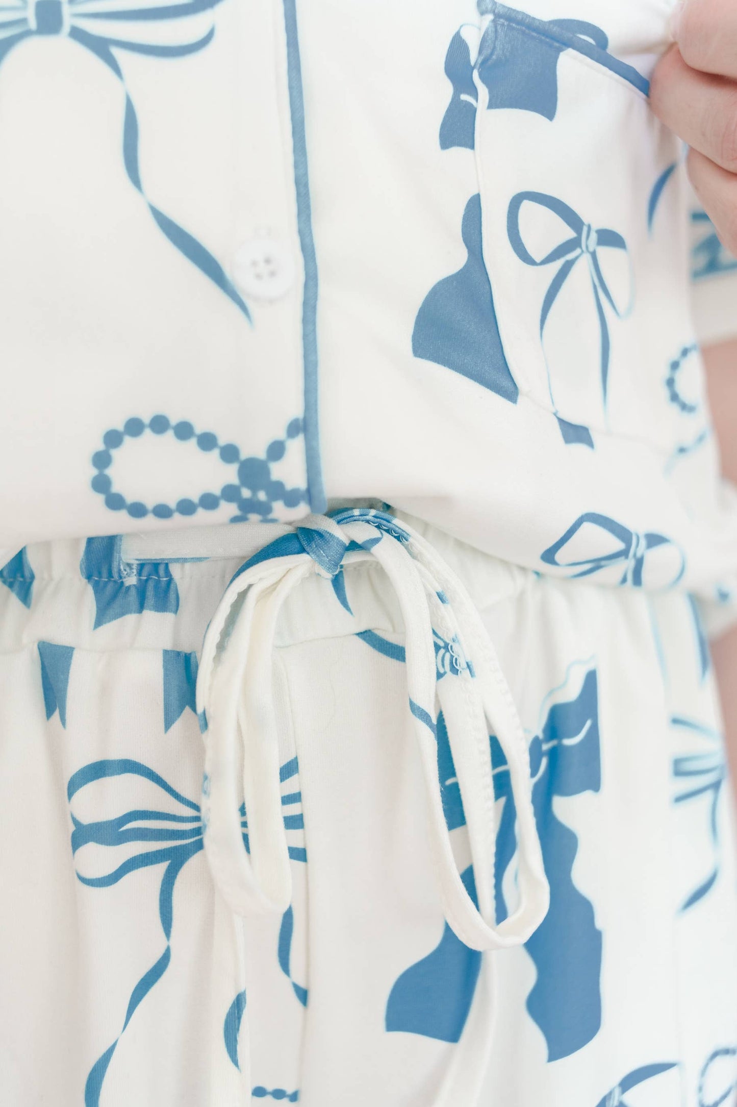Blue and Cream Bows Short Sleeve Loungewear Pajama Set