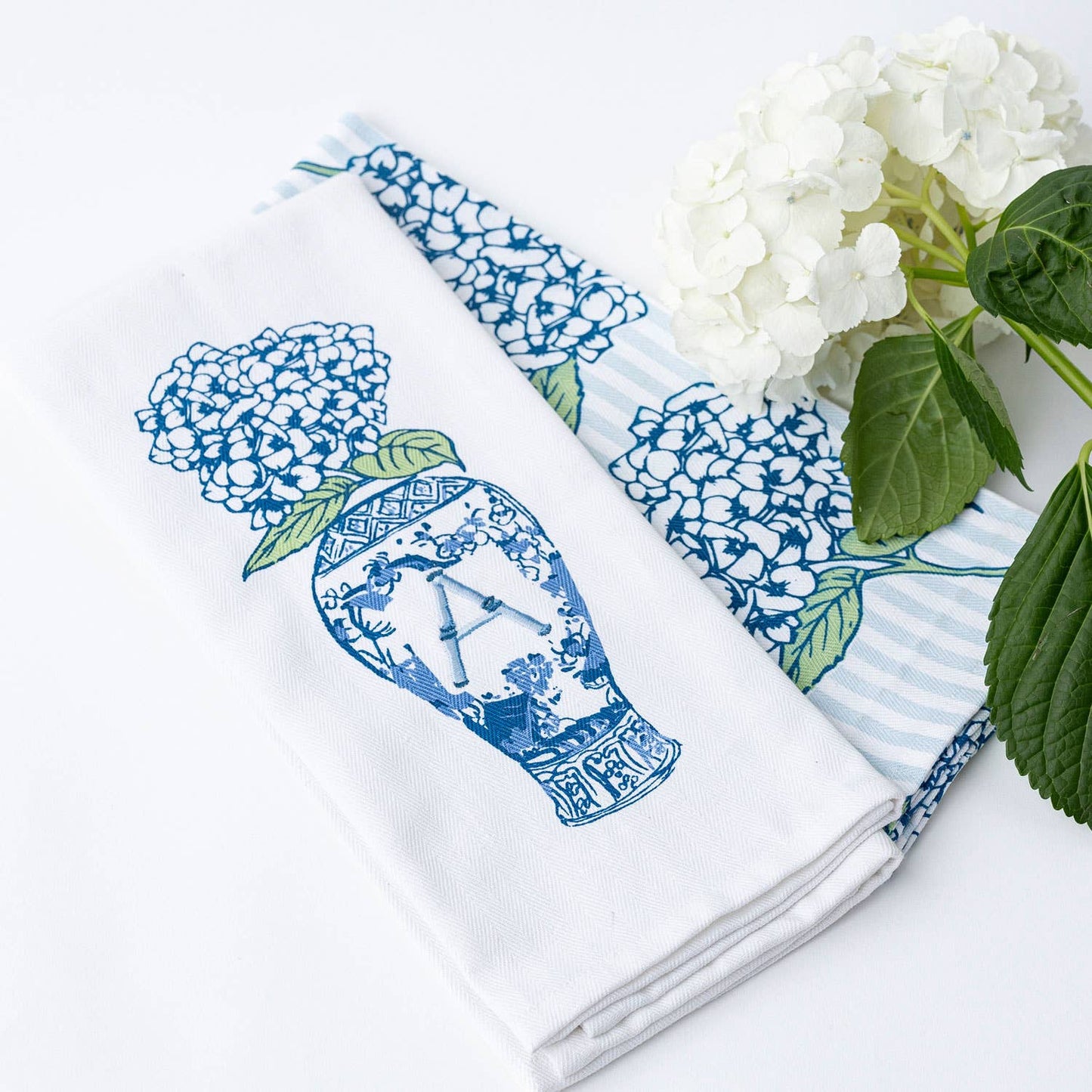 Hydrangea Initial Kitchen Towel Sets