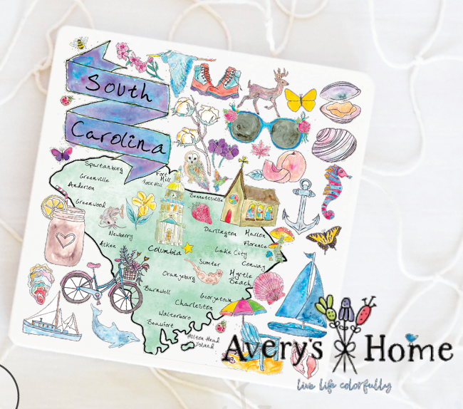 South Carolina State Map Stone Coaster (Sets of 4 or 12)