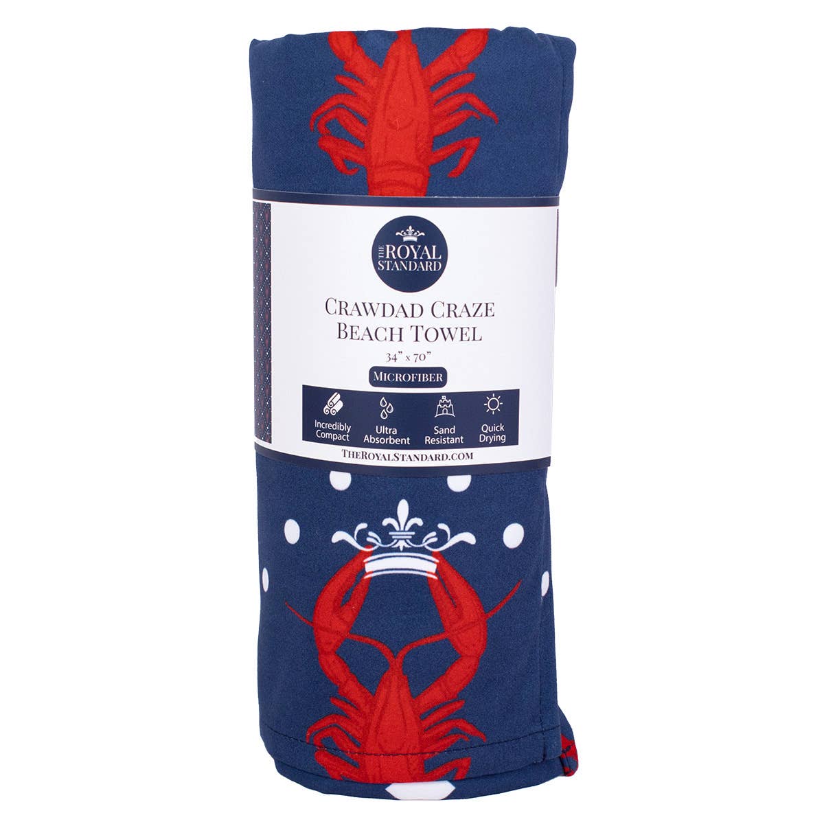 Crawdad Craze Beach Towel Navy/Red 34x70