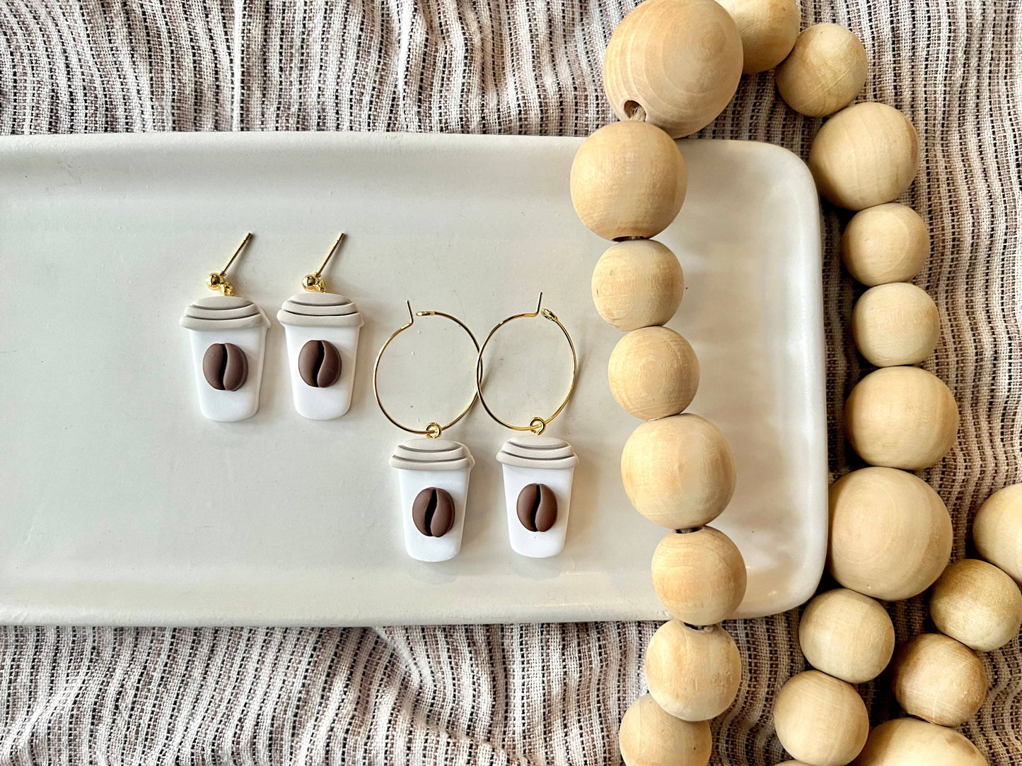 Latte Clay Earrings, Coffee Bean Earrings, Coffee Earrings