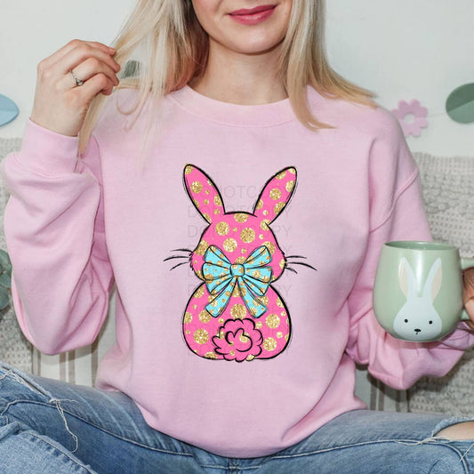 Pink Faux Glitter Polka Dot Bunny DTF Heat Transfer