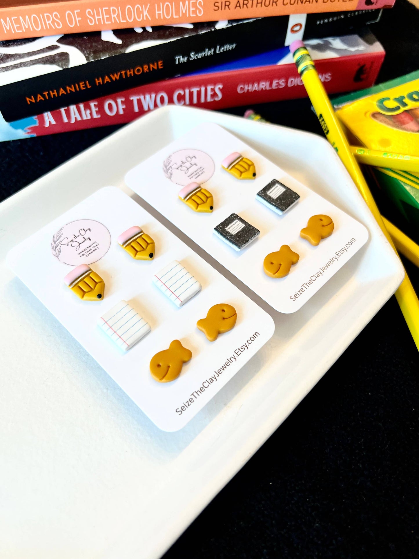 Pencil Clay Studs, Paper Clay Studs, Goldfish Studs