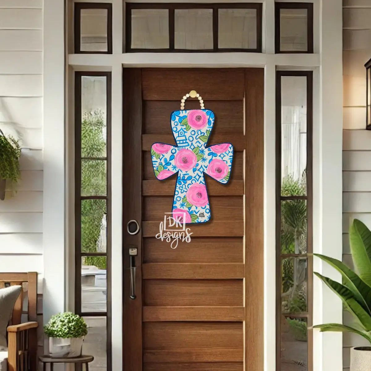 DK Lg Colorful Floral Cross Door Hanger