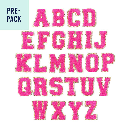 Hot Pink Alphabet Varsity Letter Patches Pre-Pack