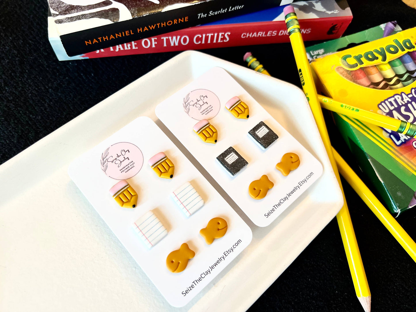 Pencil Clay Studs, Paper Clay Studs, Goldfish Studs