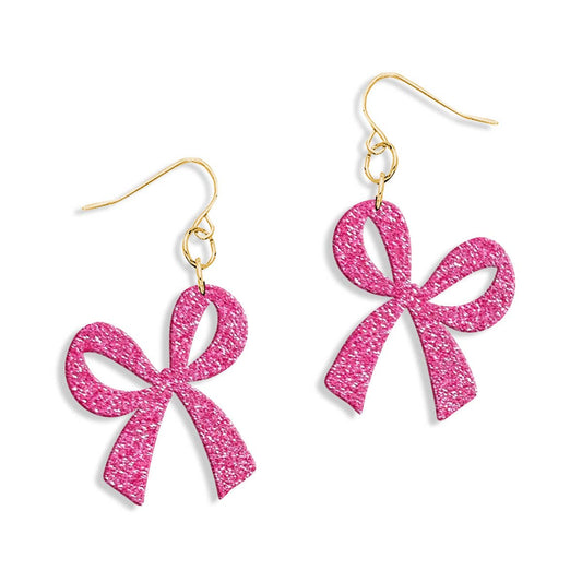 Pink Glitter Bow Earrings