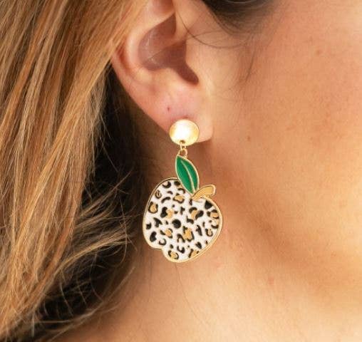 Leopard Apple Enamel Earrings