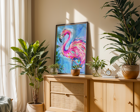 Flamingo Art Print, Coastal Decor, Maximalist Art, Dopamine Decor, Trendy Colorful Wall Poster