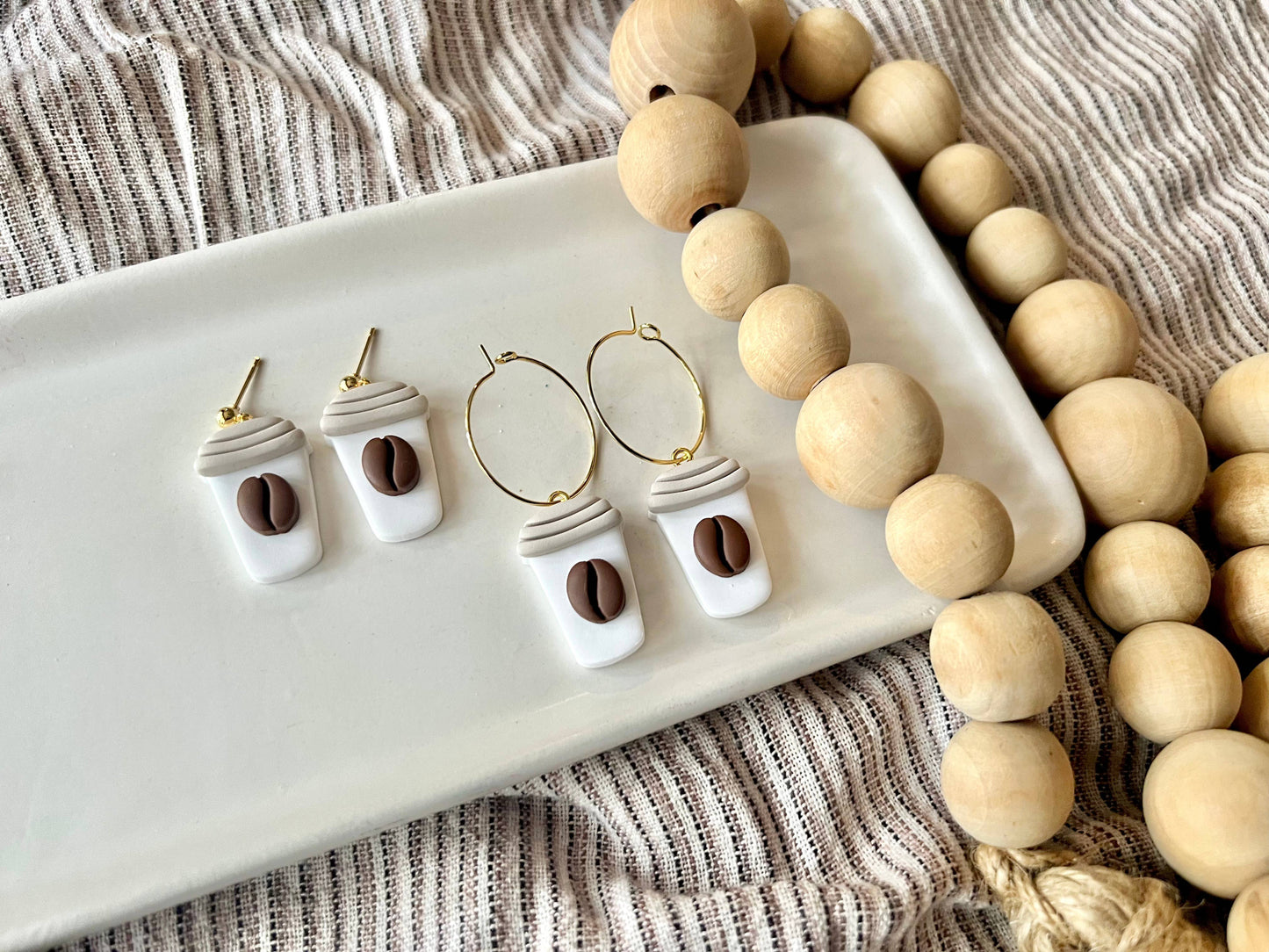 Latte Clay Earrings, Coffee Bean Earrings, Coffee Earrings
