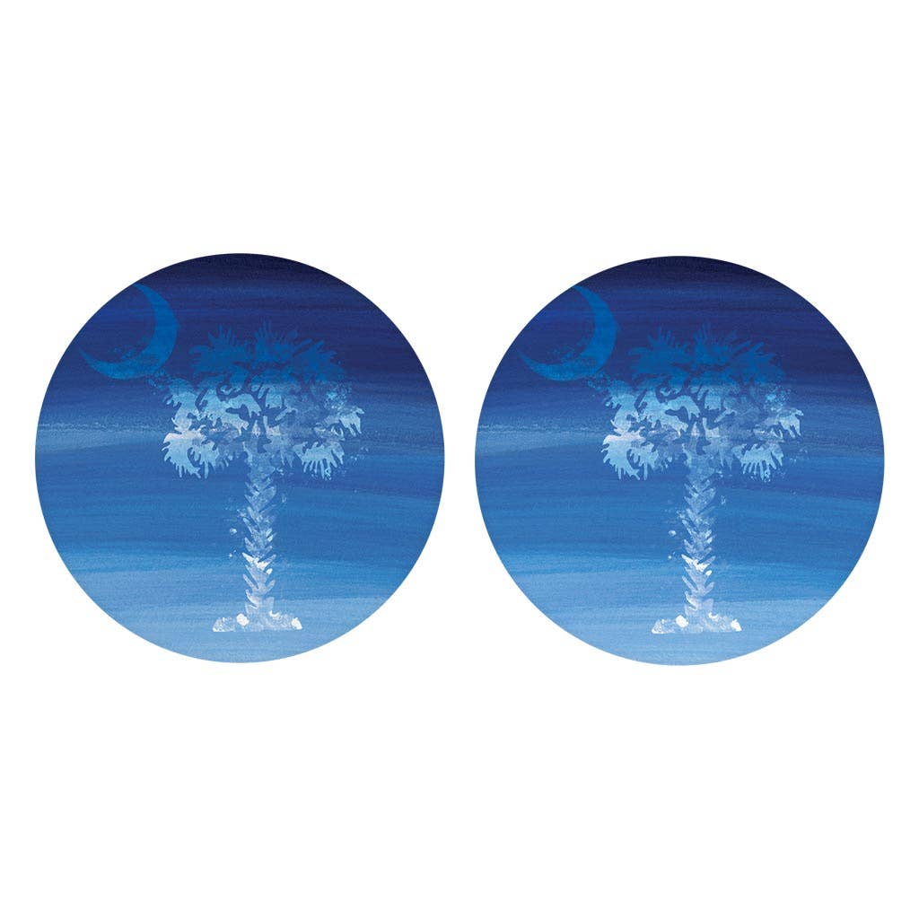 South Carolina Blue Water Color Palm|Car Coasters Set 2
