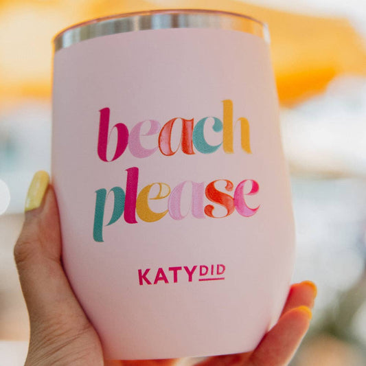 Beach Please 12 Oz WINE TUMBLER With Lid