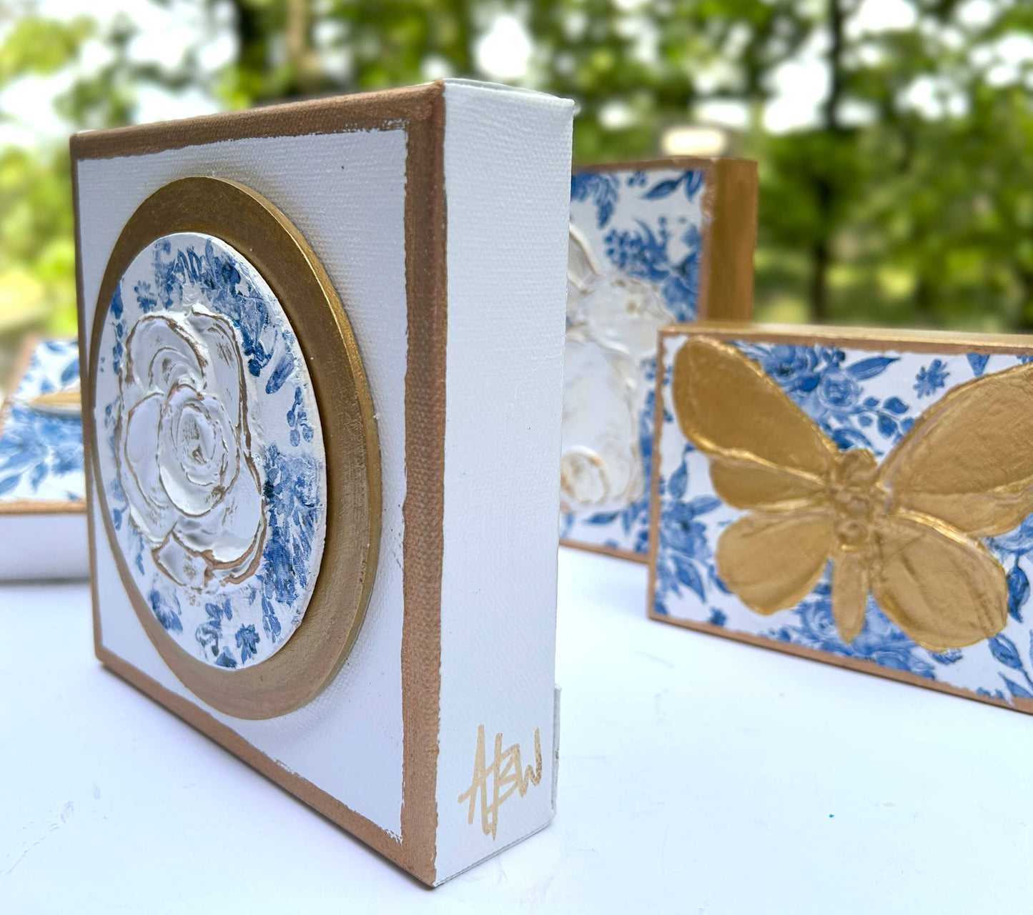 Chinoiserie Rose canvas |  botanicals blue white bridal