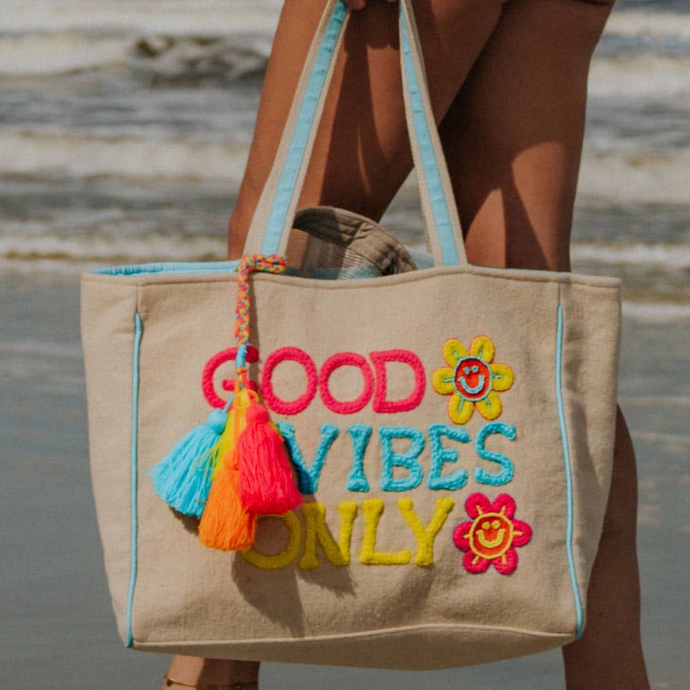 Good Vibes Only Happy Flowers Canvas Tote Bag Purse
