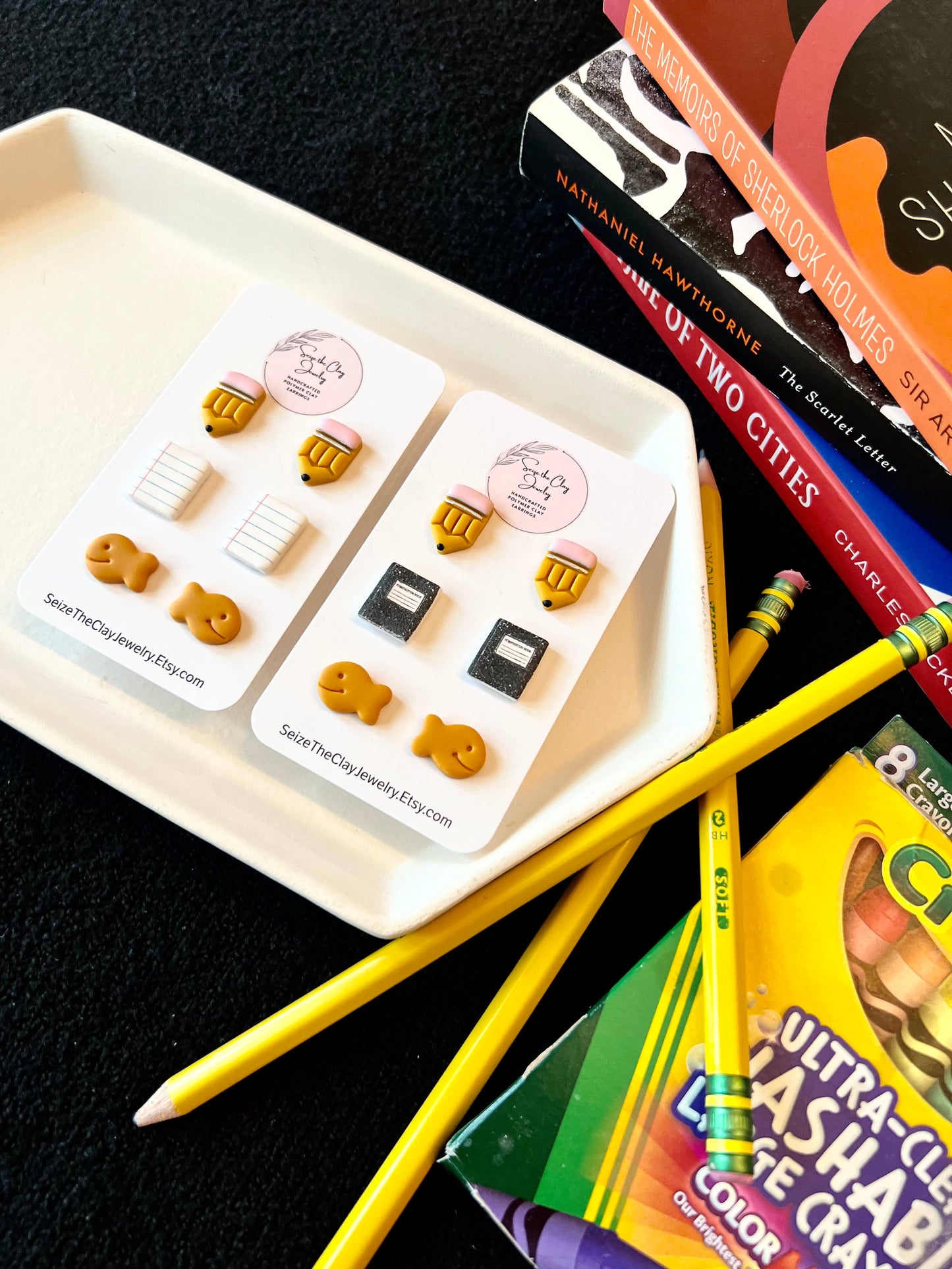 Pencil Clay Studs, Paper Clay Studs, Goldfish Studs
