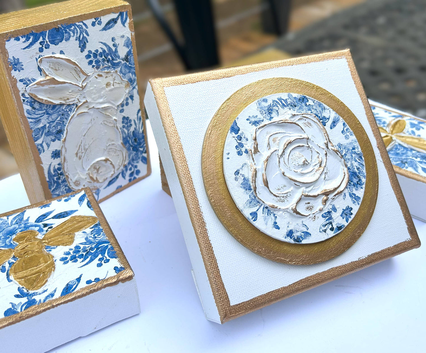 Chinoiserie Rose canvas |  botanicals blue white bridal