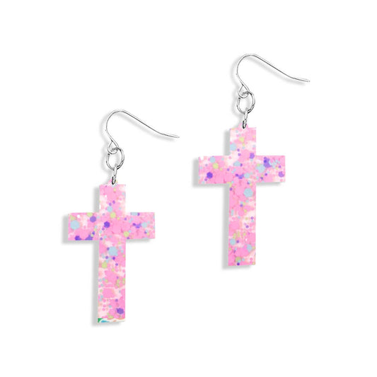 Pink Confetti Cross Earrings