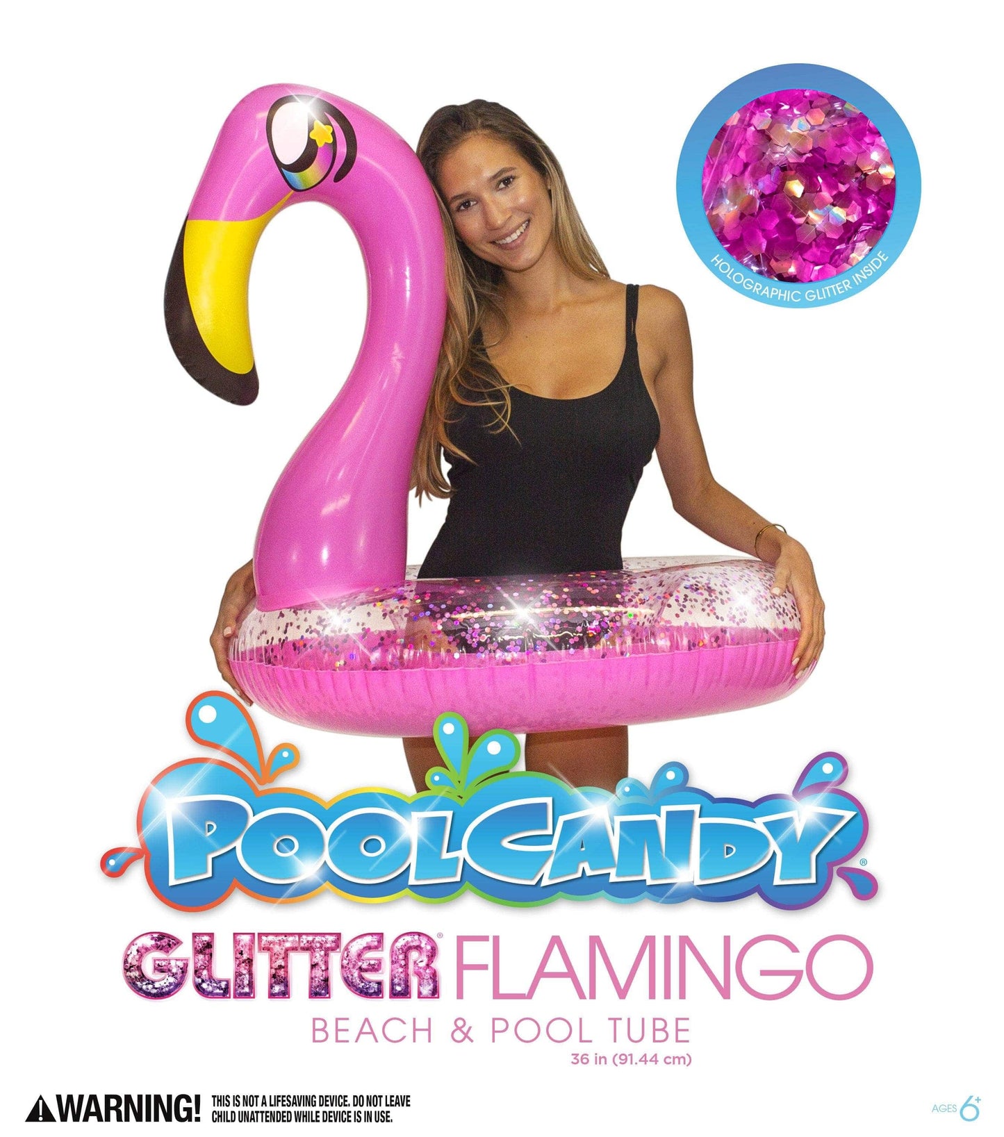 PoolCandy Flamingo 36"  Pink  Holographic Glitter Pool Tube