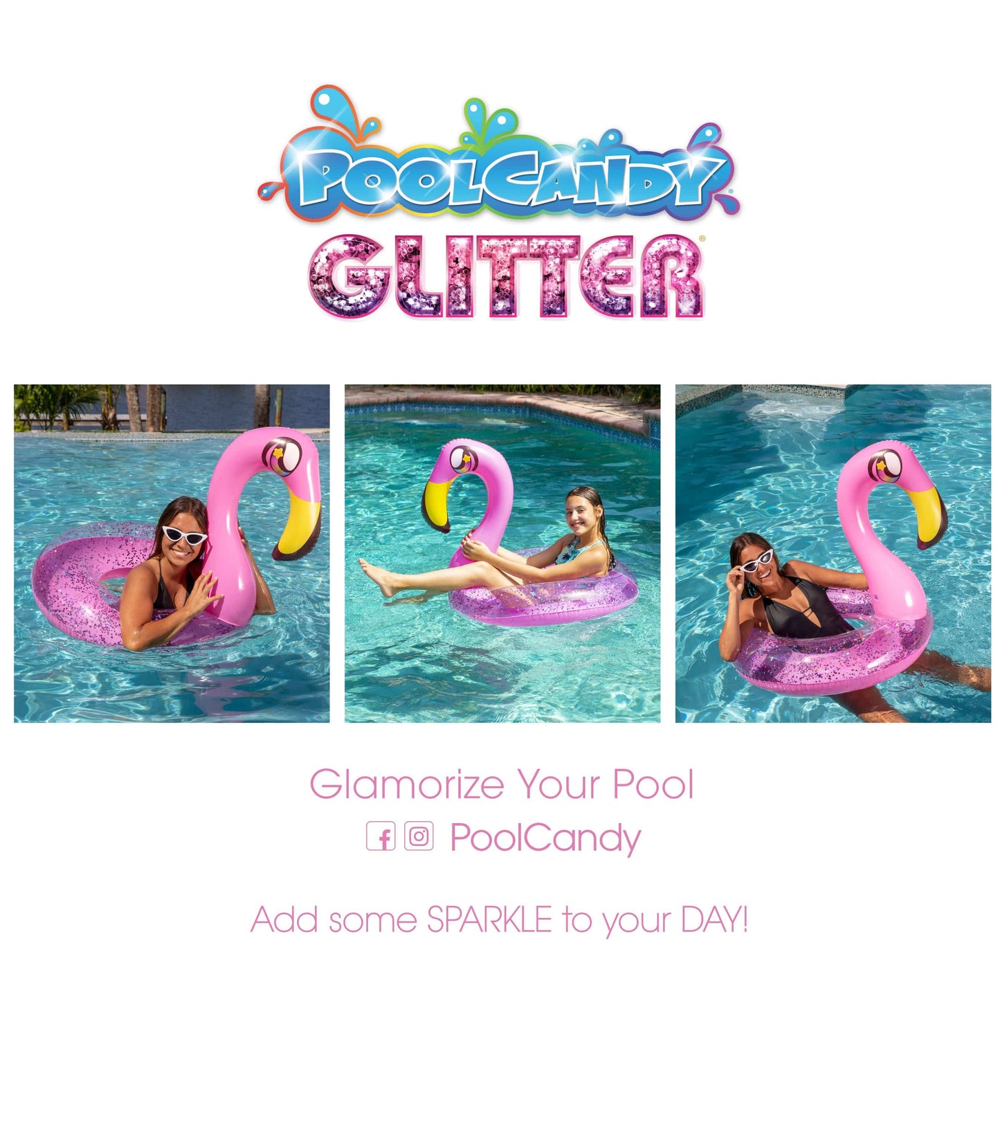 PoolCandy Flamingo 36"  Pink  Holographic Glitter Pool Tube