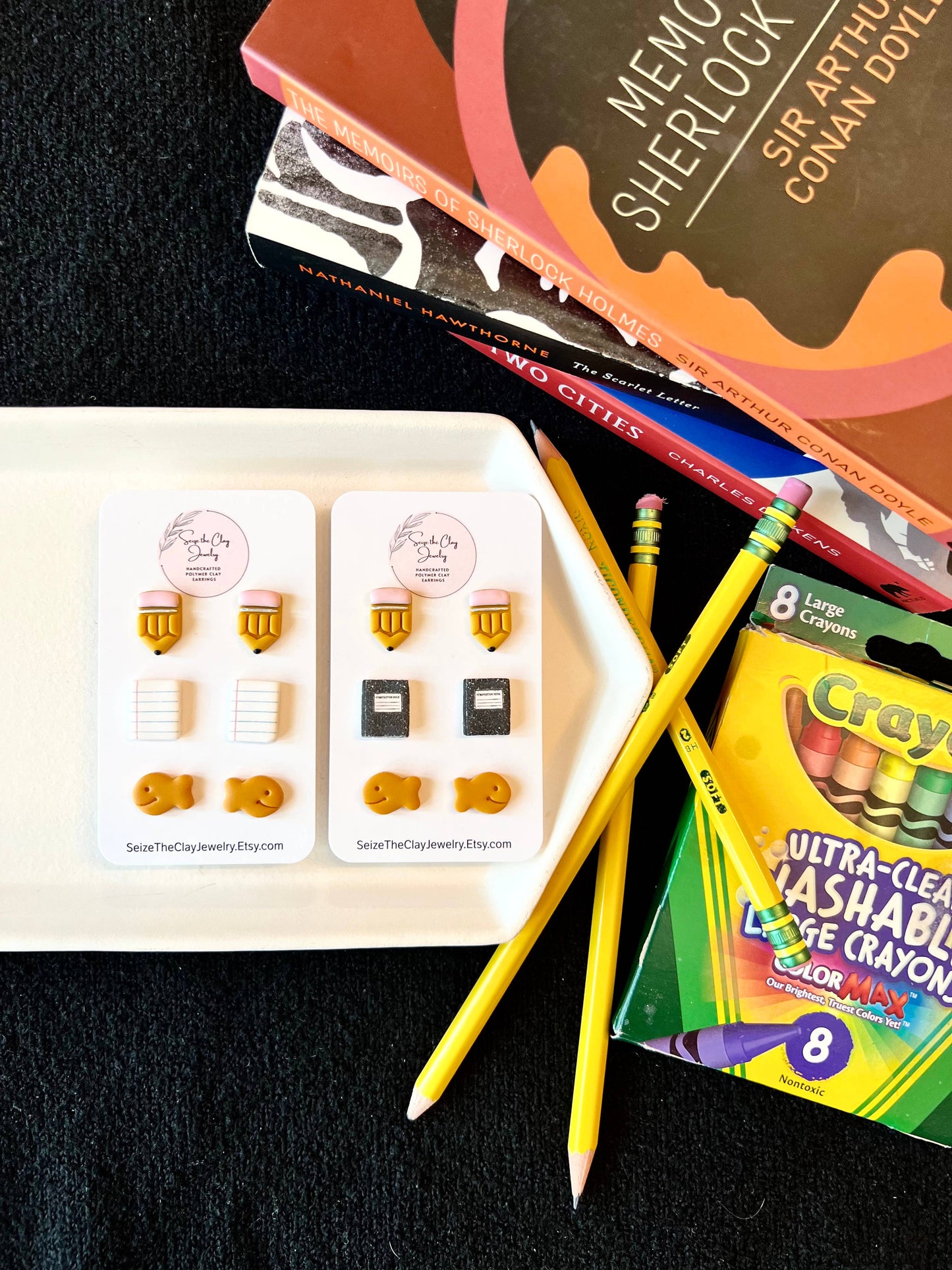 Pencil Clay Studs, Paper Clay Studs, Goldfish Studs