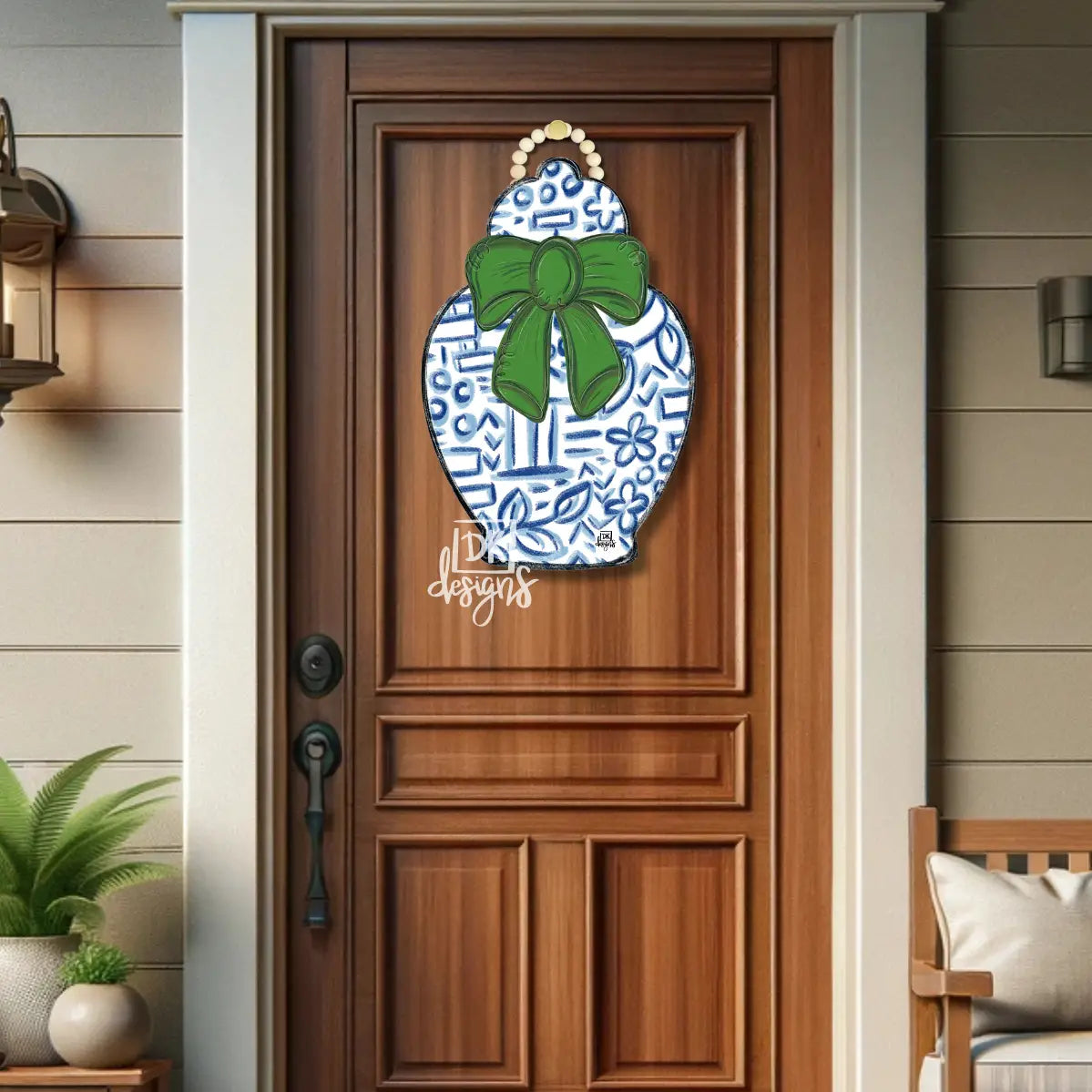 DK Designs Green Bow Ginger Jar Lg Door Hanger