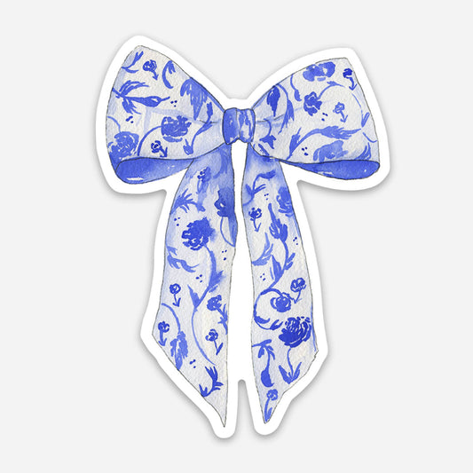 Blue Chinoiserie Bow Sticker - 2"x3" Coquette Bow