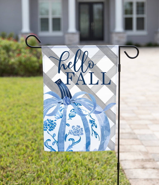 Fall Garden Flag - Hello Fall Blue Pumpkin
