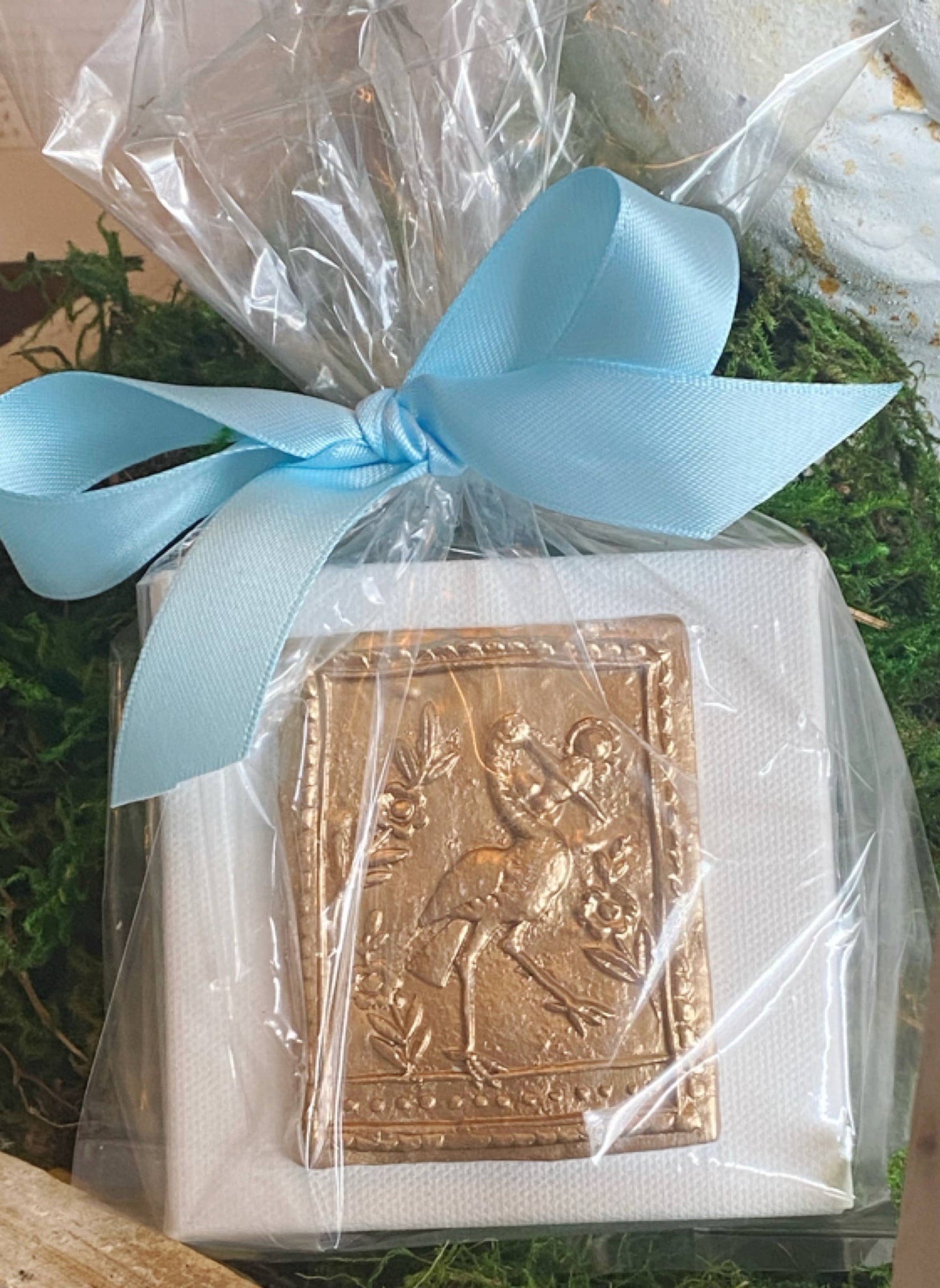 Gilded Vintage Style Stork with Baby Canvas Art