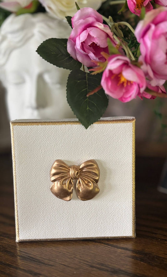 Gold Leaf Hand Sculpted Bow Intaglio 4 x 4 Canvas