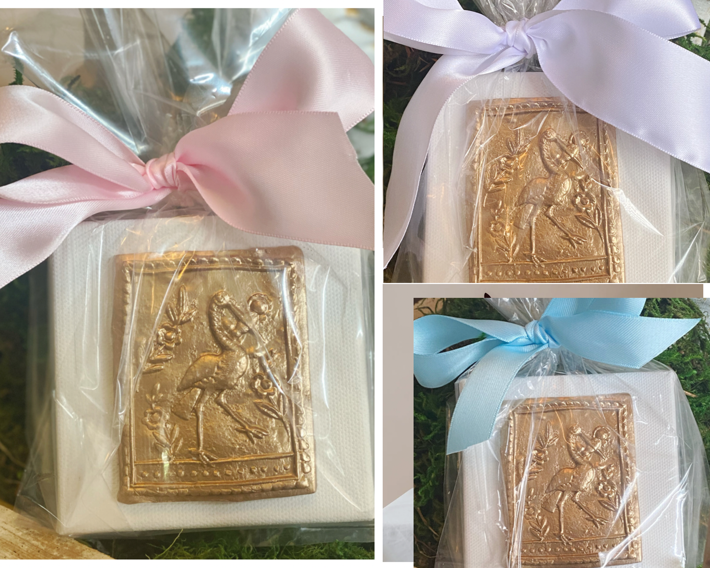 Gilded Vintage Style Stork with Baby Canvas Art
