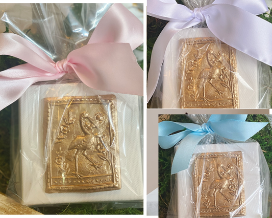 Gilded Vintage Style Stork with Baby Canvas Art