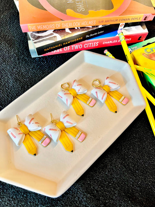 Pencil Bow Earrings, Bow Clay Earrings, Pencil Clay Earrings