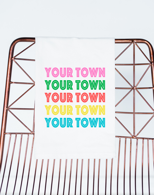 Local Name Drop Ombre Retro Custom Towel (Bright)