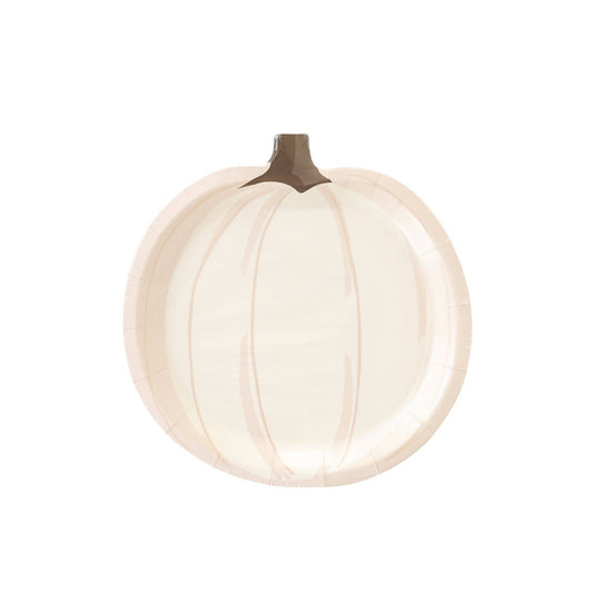 PLTS378V - White Pumpkin Shaped Paper Plate