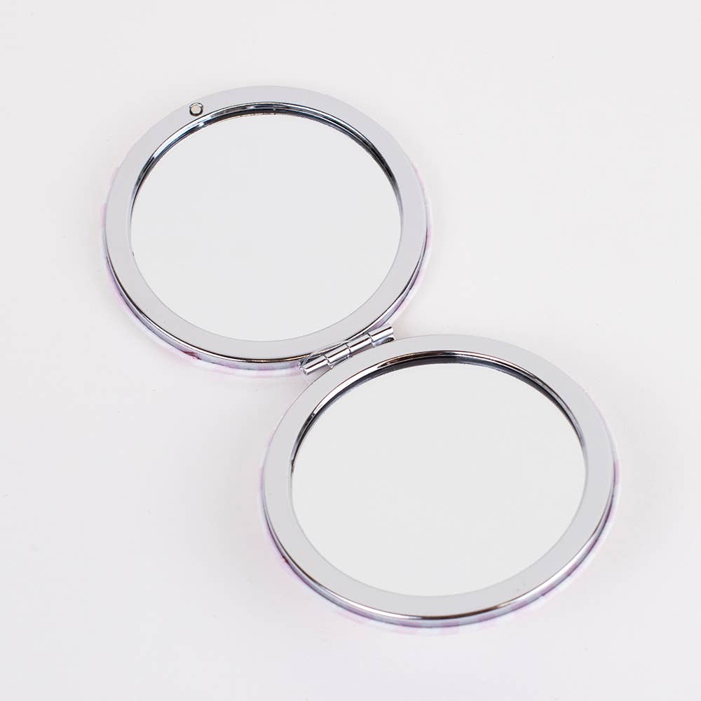 Classic Stripe Pocket Mirror   White/ Light Pink   2.75"