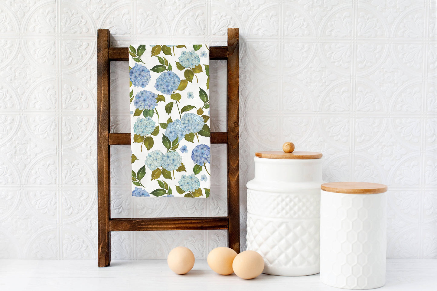 Blue Hydrangea Tea Towel - Floral Kitchen Tea Towel
