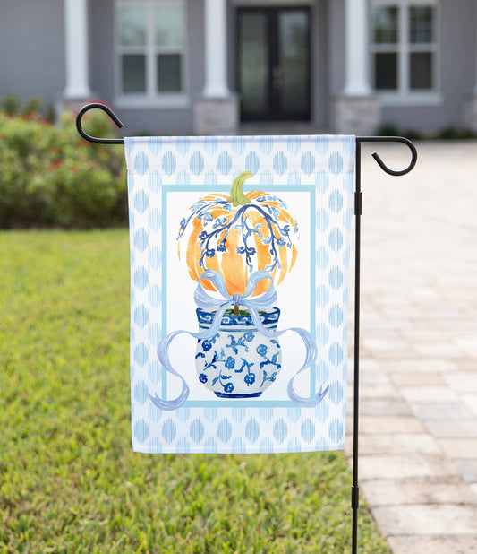 Fall Garden Flag - Blue Background and Bow
