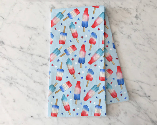 Red Blue Popsicle Tea Towel -  Fourth of July Summer  Towel
