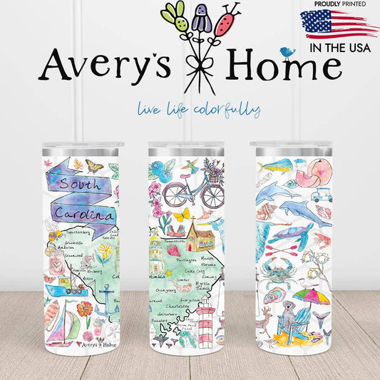 South Carolina Map Artwork Souvenir 20 oz USA Skinny Tumbler