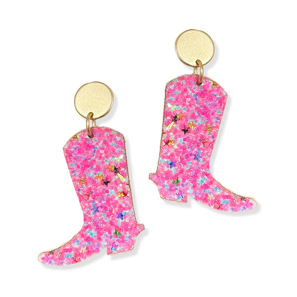 Pink Glitter Jolene Boot Earrings