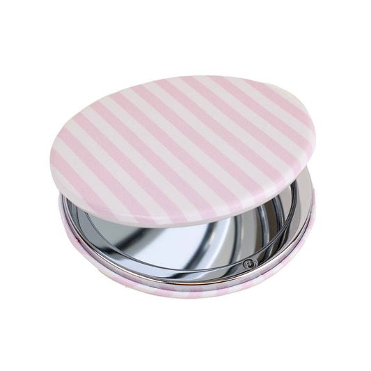 Classic Stripe Pocket Mirror   White/ Light Pink   2.75"