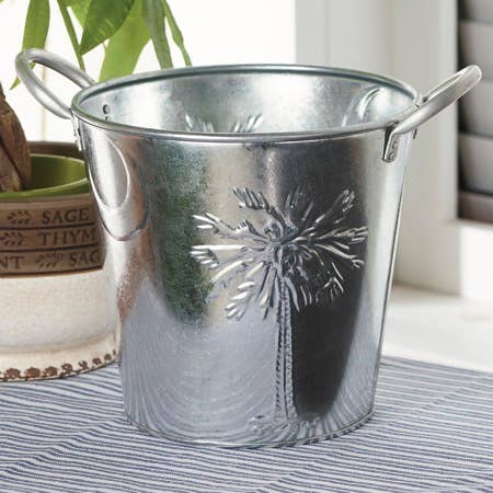 8" Galv Palm Tree & Moon Bucket